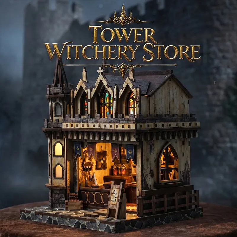 Tower Witchery Store Book Nook Book Nook DIY Kit for Adults. Tiny Home Vintage Abstract Renaissance Style. Wooden Bookshelf. 3D Hand-Assembled. Miniature Dollhouse, Birthday Gift
