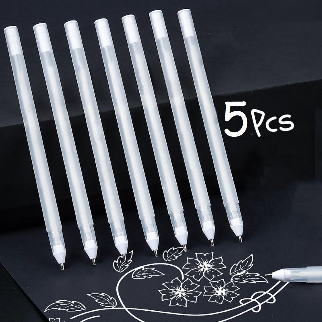 White Marker Pens (5 Counts), Portable White Gel Pen Set, Writing & Drawing for Students, Office, School, Home, Fine Tip Markers