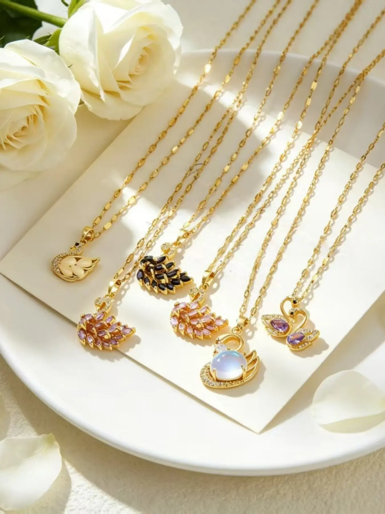 Elegant Swan Pendant Necklace, Stainless Steel Chain, Colorful Zircon, Multiple Material Options, Perfect for Valentine's Day Gifts, Jewelry Necklace