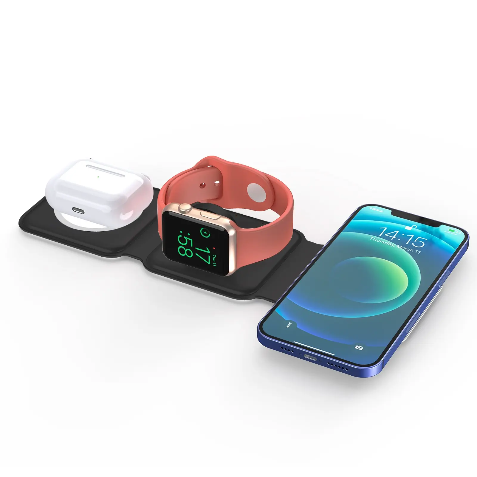 23W  3-in-1 Foldable Magnetic Wireless Charger, Portable Charging Station for iPhone 17/16/15/14/13/12/11/X/8 Series, Apple Watch Ultra/SE/11/10/9/8/7/6/5/4/3/2, AirPods 4/3/2/Pro & Samsung Galaxy S/Note All Qi Wireless Charging Phones
