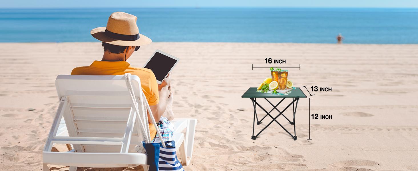 Portable Camping Side Table, Ultralight Aluminum Folding Beach Table with Carry Bag for Outdoor Cooking, Picnic, Camp, Boat, Travel
