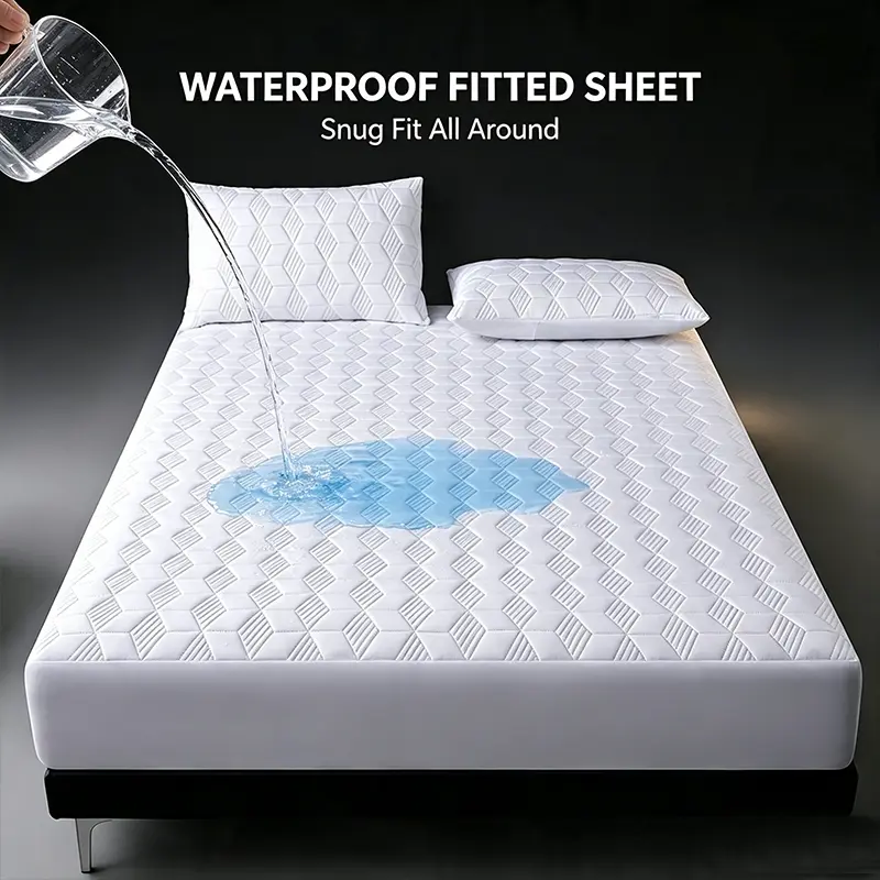 Durable Quilted Waterproof Mattress Fitted Sheet, Stretchy Deep Pocket Bed Cover for All‑Night Bed Protection