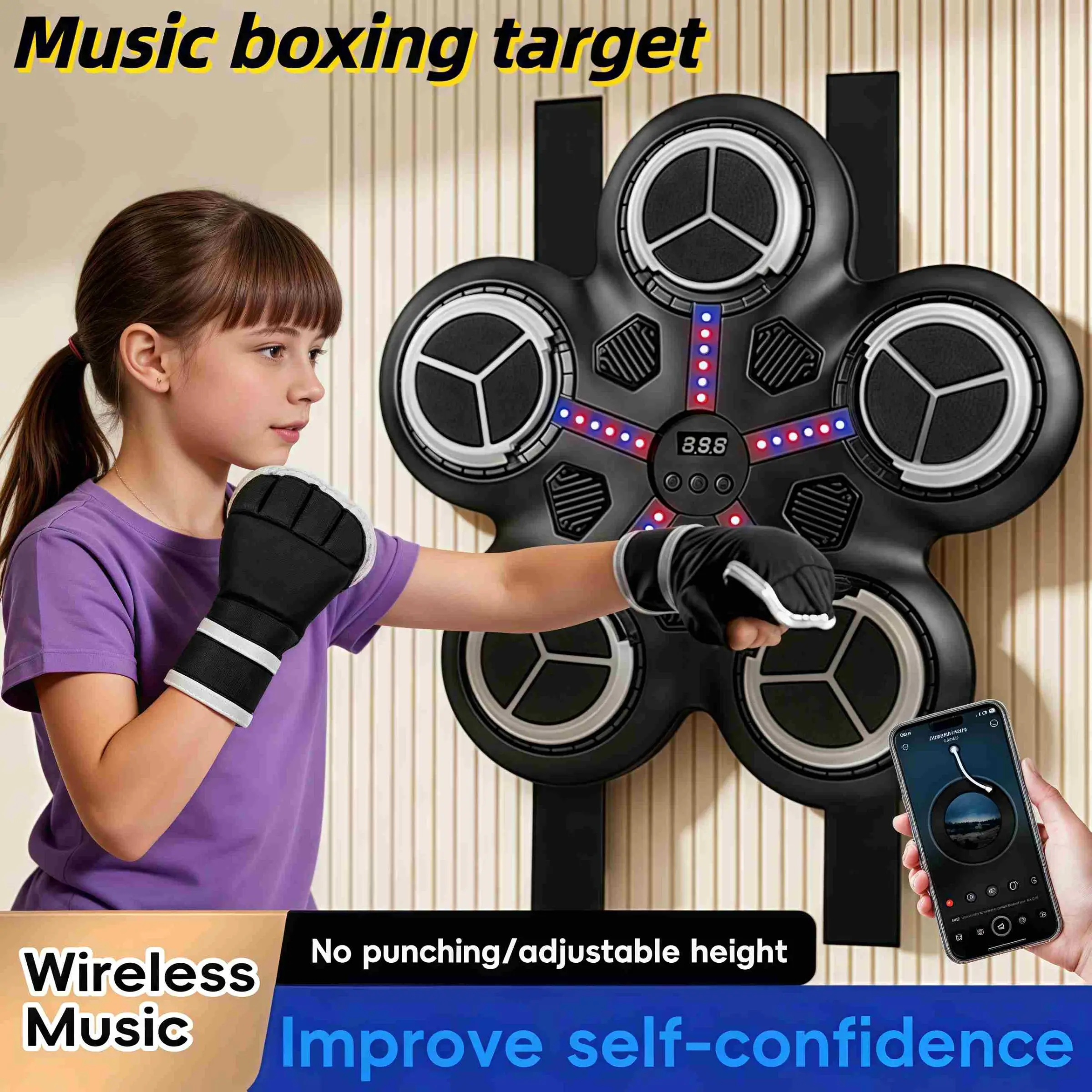 Bluetooth-compatible Smart Music Boxing Machine, Fitness Stress Relief, Reaction Training, Wall-Mounted, Bluetooth-compatible Music, Force Feedback, Ages 3+, Home Use, Gift Idea