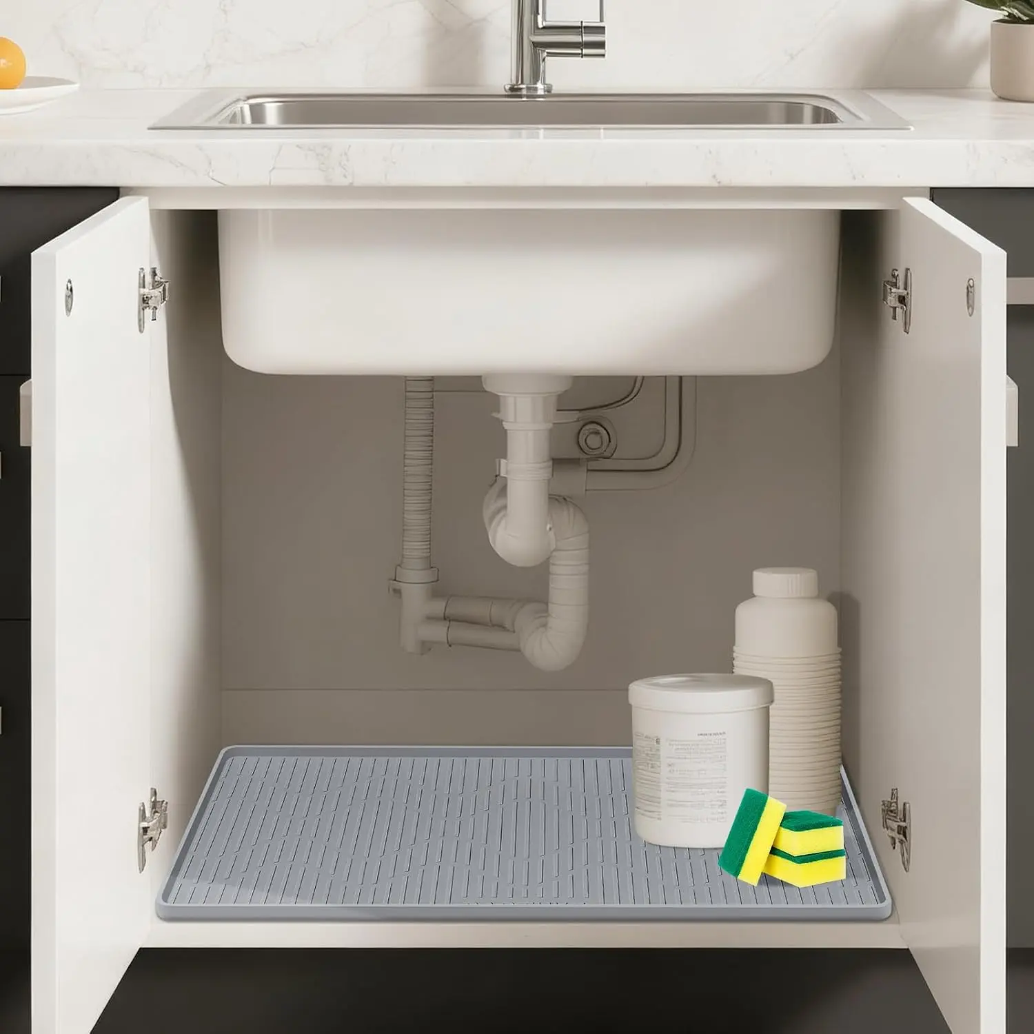 22" x 19" Under Sink Mat for Kitchen  Under Sink Organizer |  Raised   Mat Sink Protector  Organizers Tray for Kitchen Bathroom