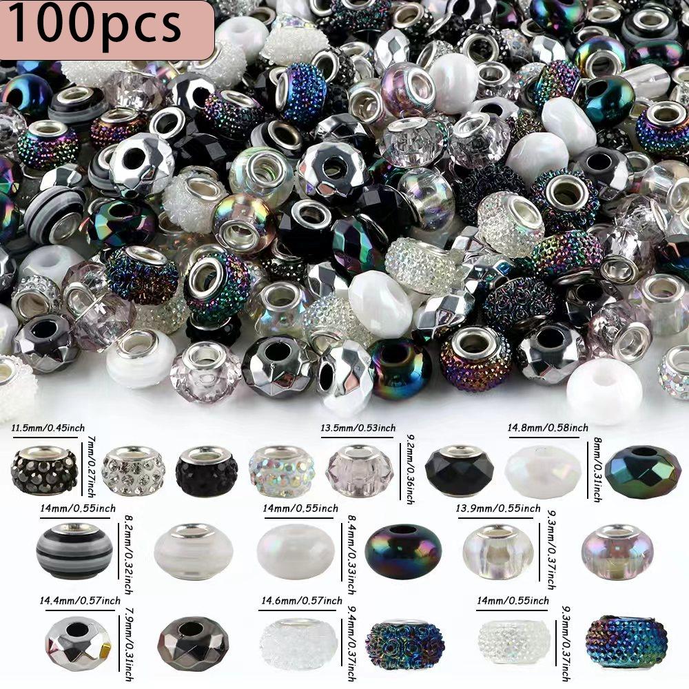 100pcs Mixed Acrylic Flatback Beads, Bead Assortment, Multicolor, Various Sizes, Spacer Beads for DIY Crafts, Pen Chains, Keychains, Gift Accessories