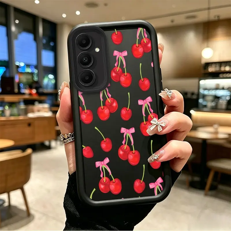 BOJTNERS Full Coverage Splash Proof Shockproof TPU Case for Samsung Galaxy Series (S24, S24FE, S24PLUS, S25, S25PLUS, S26, S26PLUS) with Celestial Eyes, Sweet Pink Bow, Red Cherries HD Print