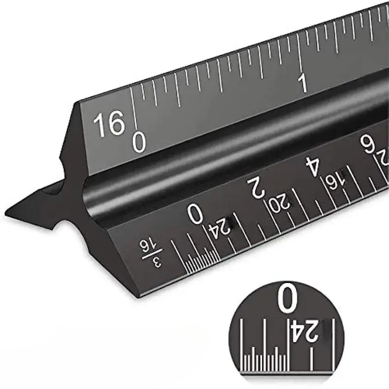 12 Inch Aluminum Architect Scale, Professional Drawing Scale, Triangular Scale, Hand Measuring Tool for Home & Office & School, Teaching Supplies, Classroom Supplies, Student Essentials, High School Supplies