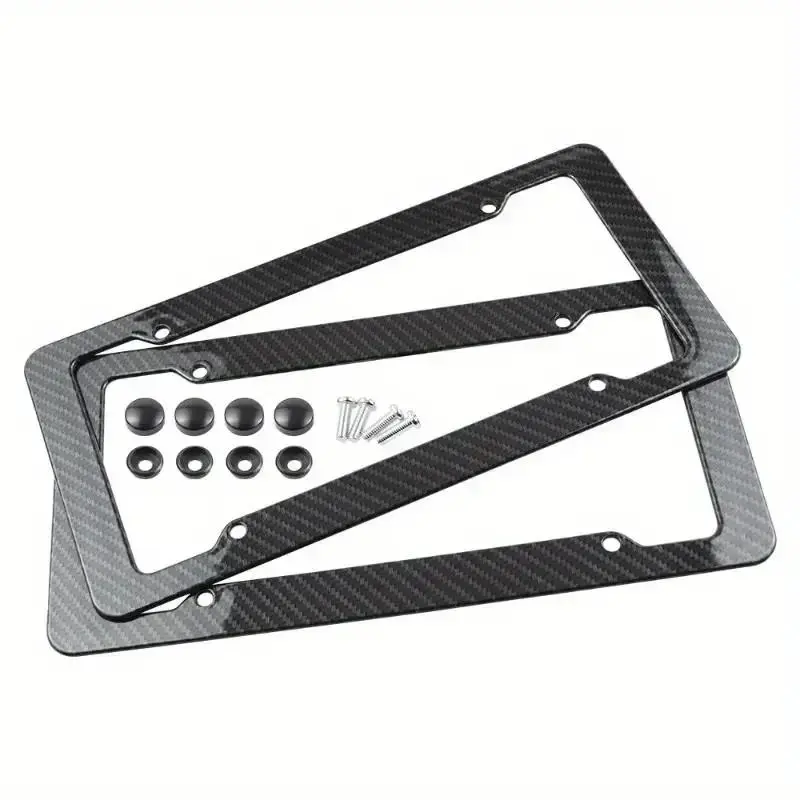 Gloss Carbon Fiber Pattern License Plate Frame 2 Pack, Universal Us Standard, Rust Resistant, Full Installation Hardware for Car Truck Suv Van, Automotive, Car Accessories