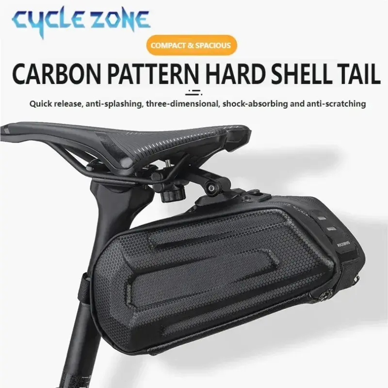 1.7L Hard Shell Bicycle Saddle Bag Waterproof Outdoor Cycling Seat Bag with Taillight Mount Universal for MTB Road Bike Repair Tools Storage Bike Tail Pack
