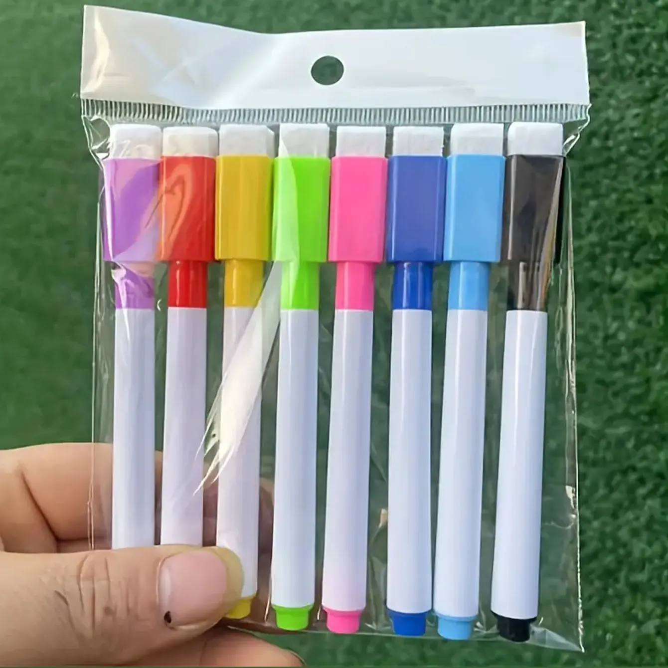 Set of 8 Scratch-Free Erasable Whiteboard Markers, Random Colors, Easy-To-Erase Board Eraser, Magnetic Erasable Markers, Office Supplies