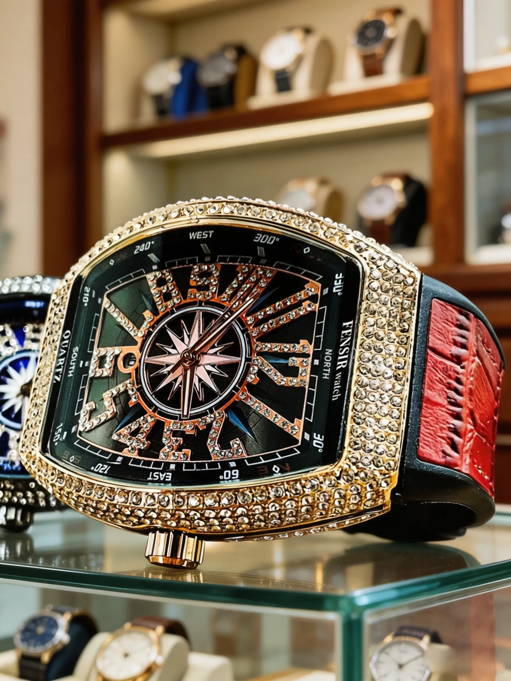 Luxury Rhinestone Quartz Watch, Large Dial Royal Style Unisex, Square Analog Face, Mineral Glass, Casual Design, All Seasons