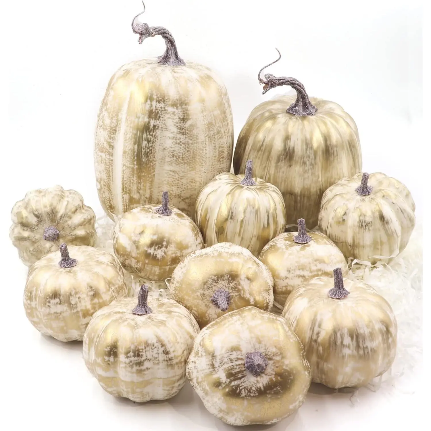 12 PCS Gold Brushed Faux Foam Pumpkins for Fall Harvest, Halloween, Thanksgiving, Wedding Table Centerpiece, Home Outdoor Decor