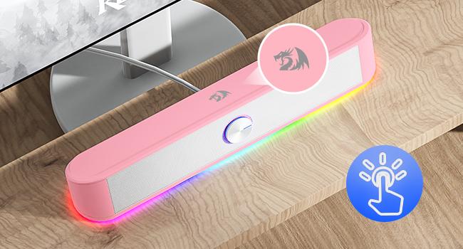 Redragon GS560 RGB Desktop Soundbar, 2.0 Channel Computer Speaker with Dynamic Lighting Bar Audio-Light Sync/Display, Touch-Control Backlit with Volume Knob, USB Powered w/ 3.5mm Cable, Black