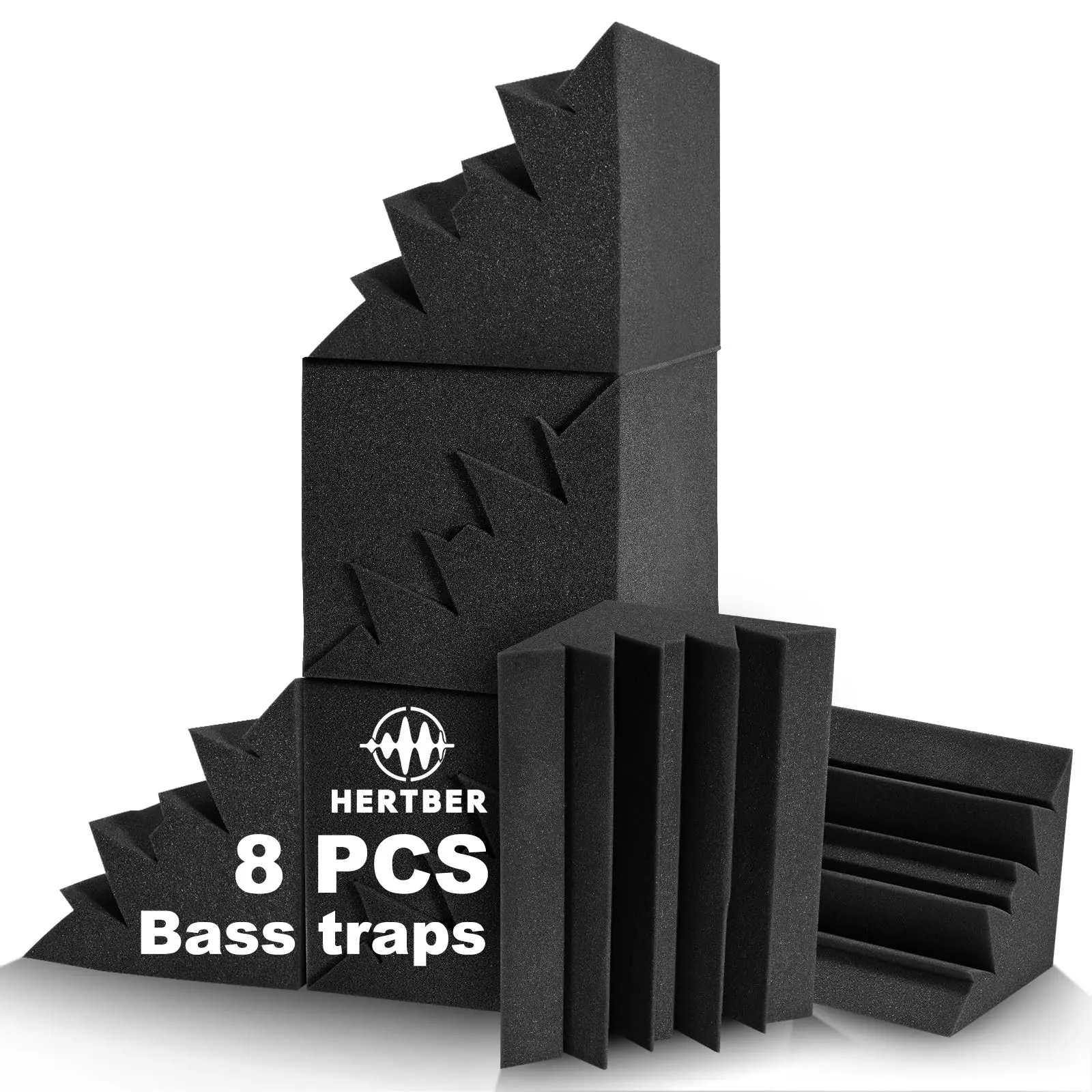 8 Pcs Bass Trap Acoustic Corner Panels, High Density 7x7x12 Inch Corner Soundproof Foam Blocks, Reduce Low Frequency Noise & Improve Bass Performance, Ideal for Corners in Recording Studio, Control Room, Rehearsal Room, YouTube Podcast Recording, Home The