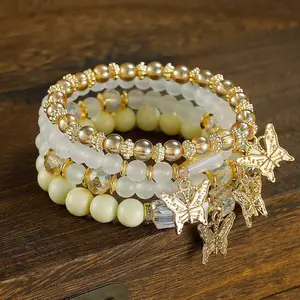 Bohemian Fashion Bracelet Set, Butterfly Charm Crystal Stackable Bracelet, Suitable For Daily Matching Jewelry
