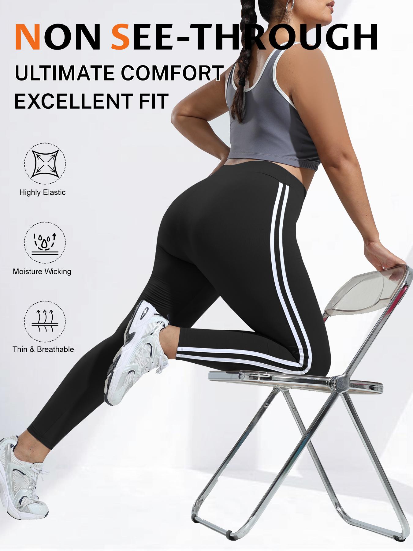 Women's Plus Size High Waist Skinny Pants, Side Colorblock Design, Elastic Comfortable Fit, Fashion Striped Pattern, Casual Wear，Cherry, High Waisted Leggings