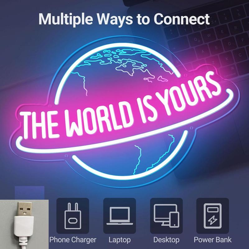 3D Neon Sign, USB Powered Neon Light, Neon Lamps, Creative World Is Yours Neon Sign, Wall Decor for Home Bedroom Living Room, Home Decor