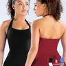 1/2/3/4Pcs Women's Yoga Halter Neck Tank Top with Removable Pads, Stretchy Seamless Activewear, Three-Layer Seamless Backless Tank Tops Casual Solid Color Soft All Seasons Wear
