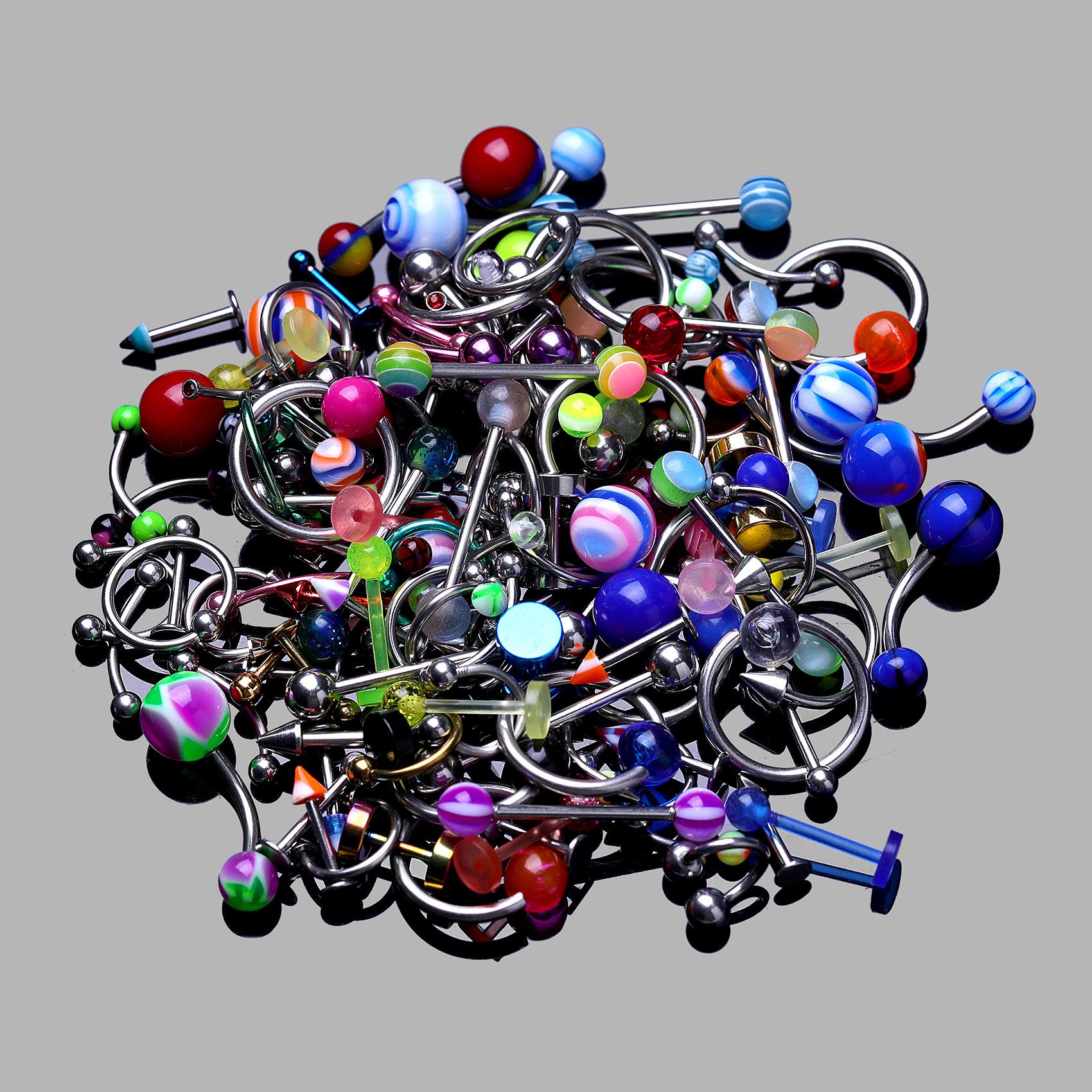 316L Stainless Steel Mixed Style Body Piercing Jewelry Set with Case, Colorful Nose Rings Tongue Rings Eyebrow Rings, Hypoallergenic Piercing Kit for Women Men