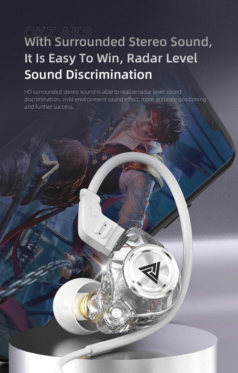 QKZ-AK3/AK6 Wired In-Ear Earphones with Mic – HiFi Subwoofer, Noise Cancelling, 3D Stereo Sound for Gaming, Sports & Gym