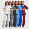 Brand New Women's Medical Scrub Suit Stretch Surgical Uniform with Pockets Top and Pants Nurse Doctor Workwear Overalls Casual Womenwear