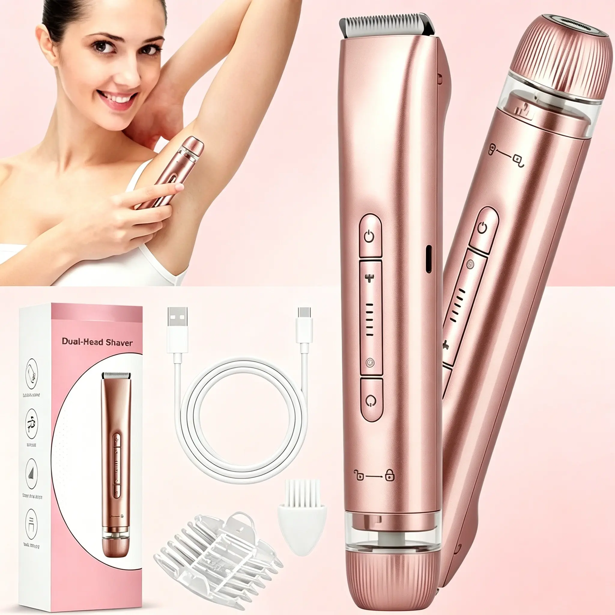 Women's Electric Razor Dual-Use Rechargeable Bikini Trimmer, Ipx7 Waterproof, Pain-Free Body Hair Remover for Legs, Face, Armpits, Bikini Line