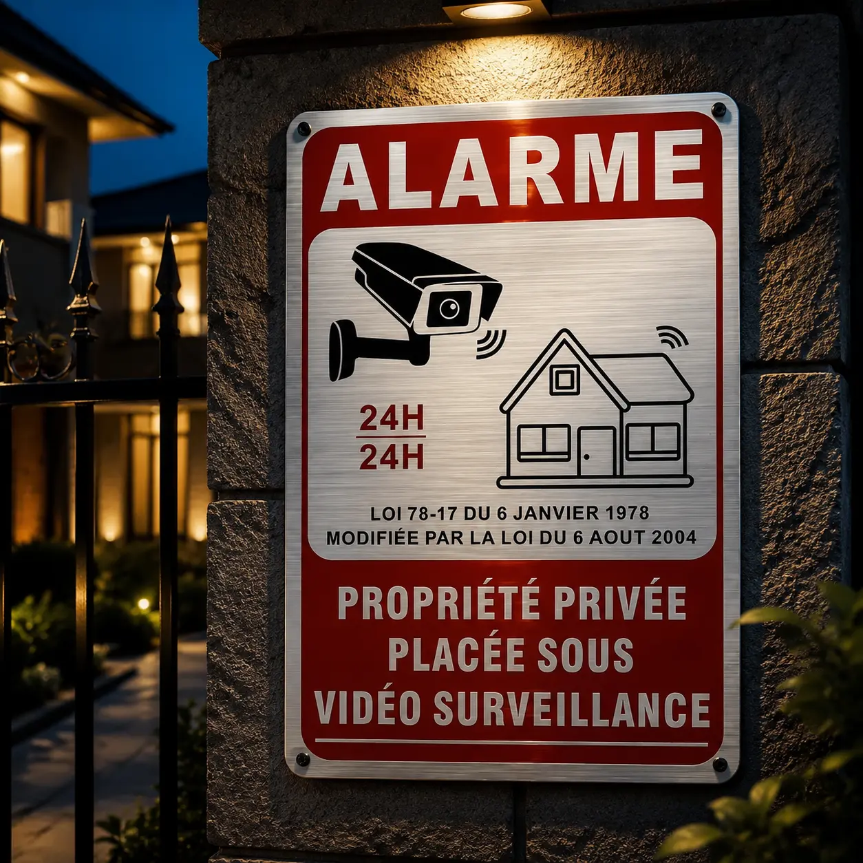 Vintage French Metal Security Sign - 24/7 Video Surveillance Warning with Camera Design,  Wall-Mounted, Red & White, for Home funny warning sign vintage style home decor fun decorative sign wall art sign home garage
