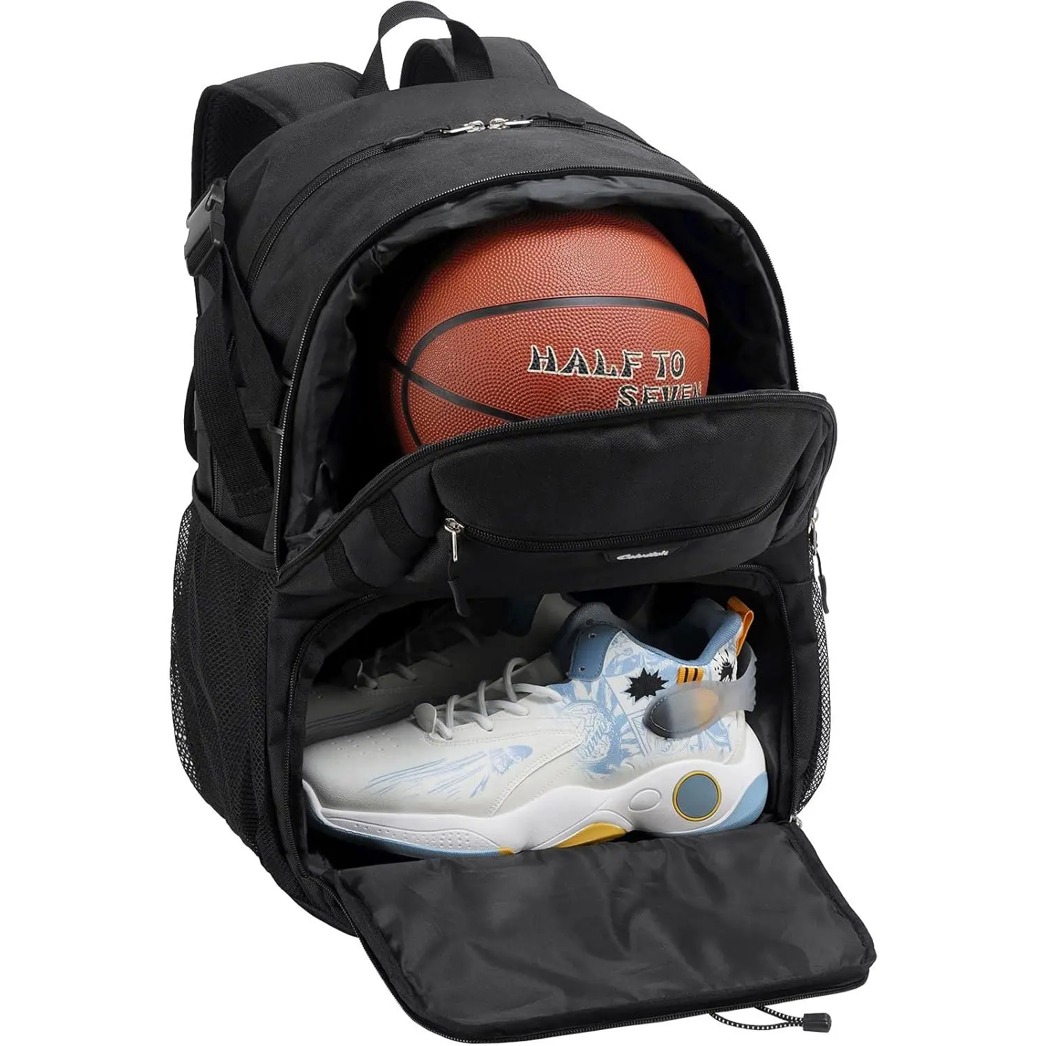 Basketball Backpack with Shoe Compartment Large Basketball Bag with Ball Holder for Men Women Gym Backpack fit Volleyball Football for  Travel Gym - Black