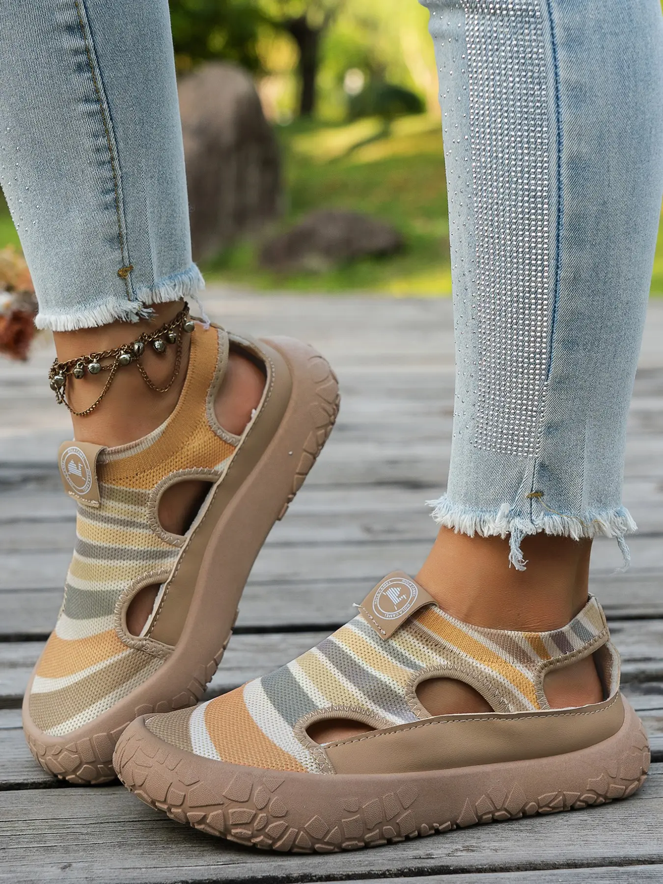 Women's Fashion Comfortable Multicolor Waterproof Sandals, Casual Round Toe Flatform Shoes, Textile Upper, Rubber Sole, Outdoor Hiking, Casual Summer Sandals