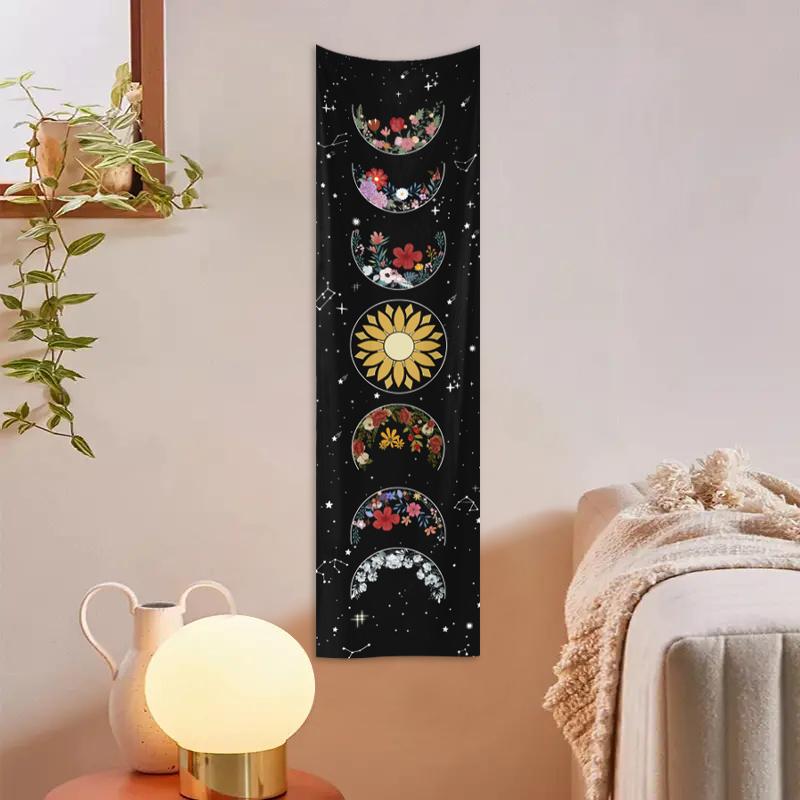 1 Piece Boho Style Colorful Moon Phase Tapestry, Cosmic Energy Meditation Tapestry, Square Wall Decoration Tapestry For Bedroom & Living Room, Wall Hanging Tapestry