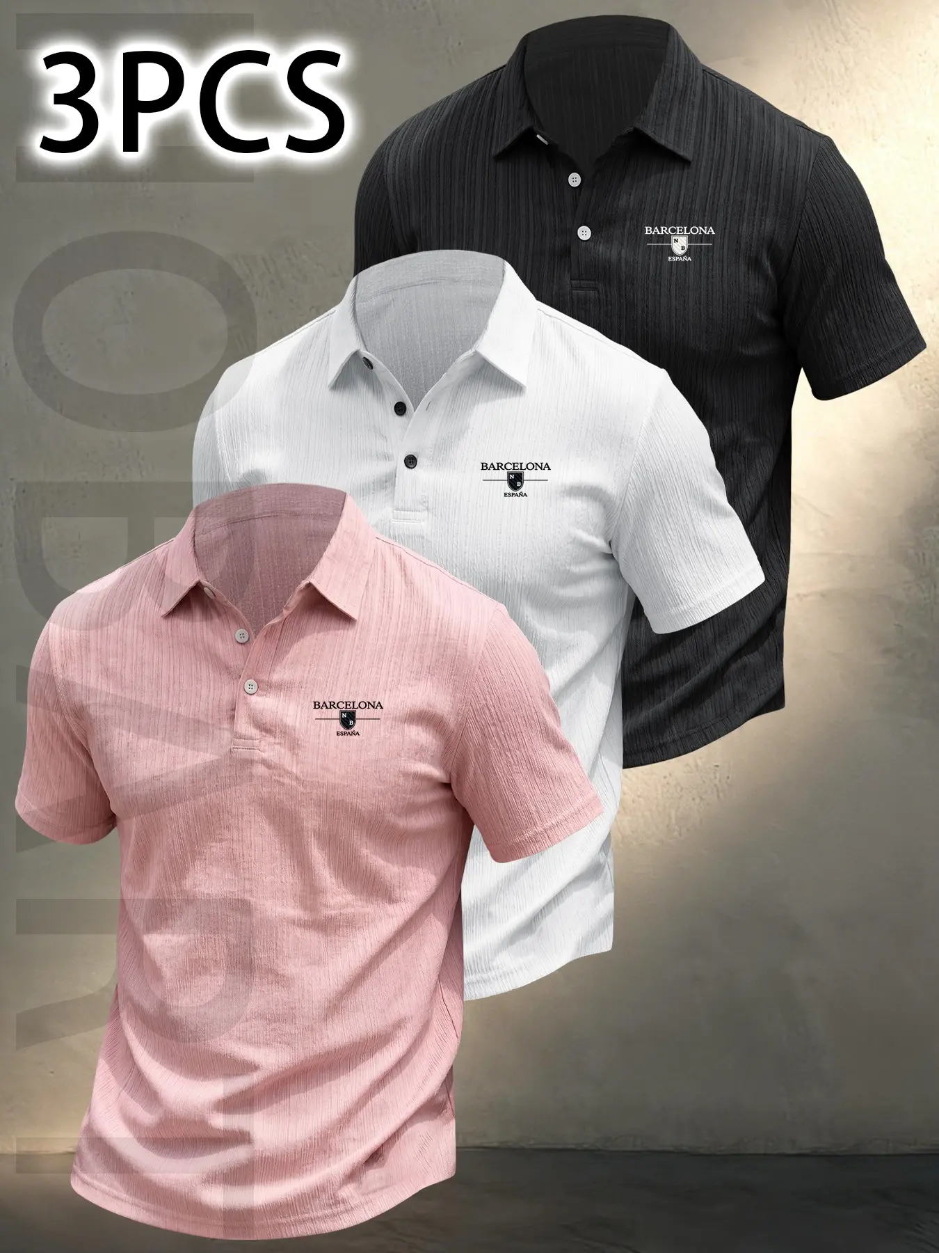 3pcs Men's Casual Fashion Polo Shirt, With a printed pattern, With buttons, Polo Collar Design, Machine Washable, Fabric is lightweight and breathable, Suitable for everyday wear and casual outings.