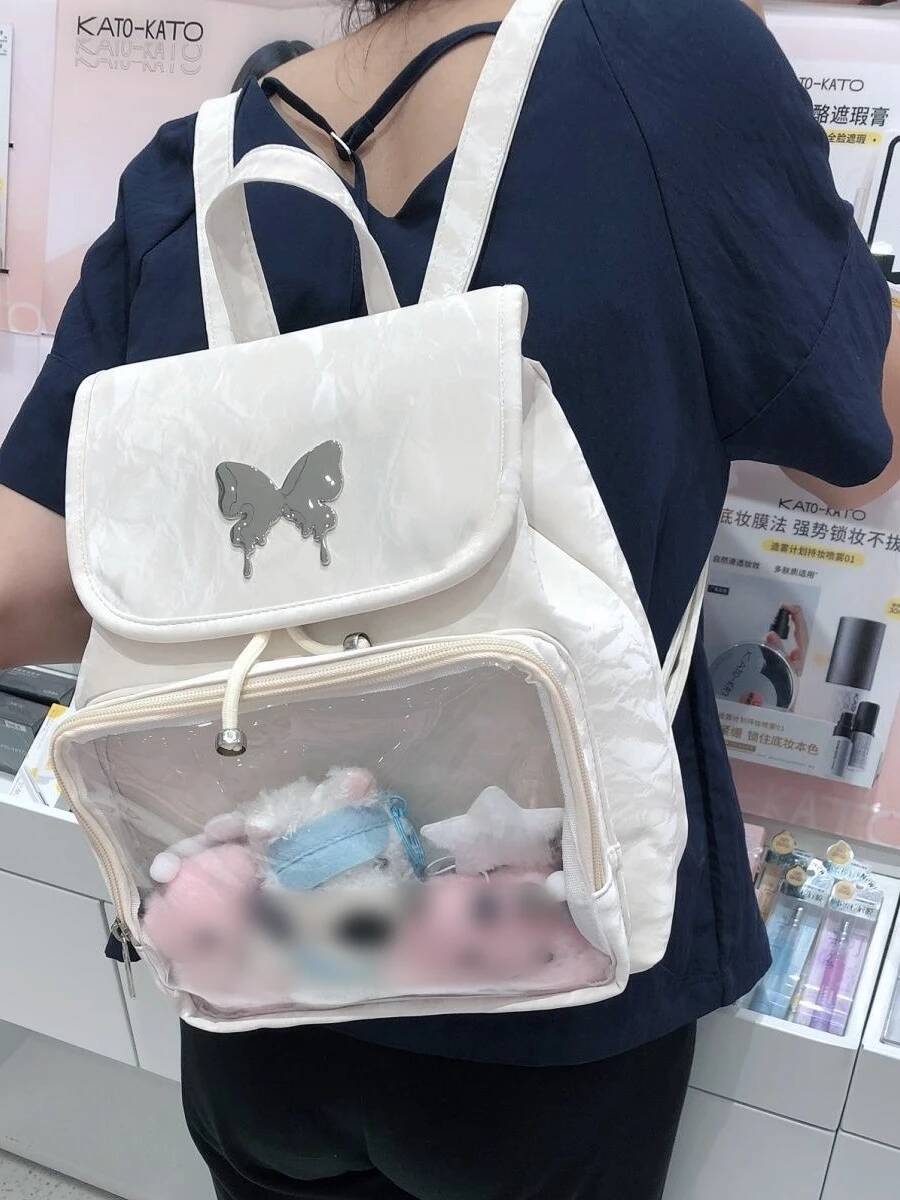 New Y2K Sweet Womens Butterfly Ita Backpacks Cute Girls Transparent Rucksacks Fashion Large Capacity DIY Display Travel Knapsack