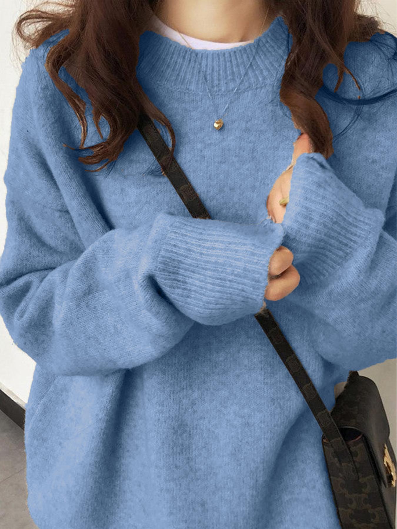 Women's Solid Drop Shoulder Long Sleeve Sweater Casual Fit Fashion Round Neck Pullover, for Fall & Winter, Women's Knitwear for Daily Wear, Gifts For Women
