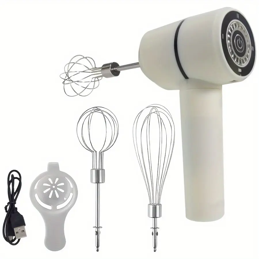 Rechargeable USB Electric Handheld Whisk Mixer Blender, Three-Speed Stainless Steel Design, Portable Wireless Kitchen Appliance for Mixing & Blending, Cordless Kitchen Mixer, Egg Mixer