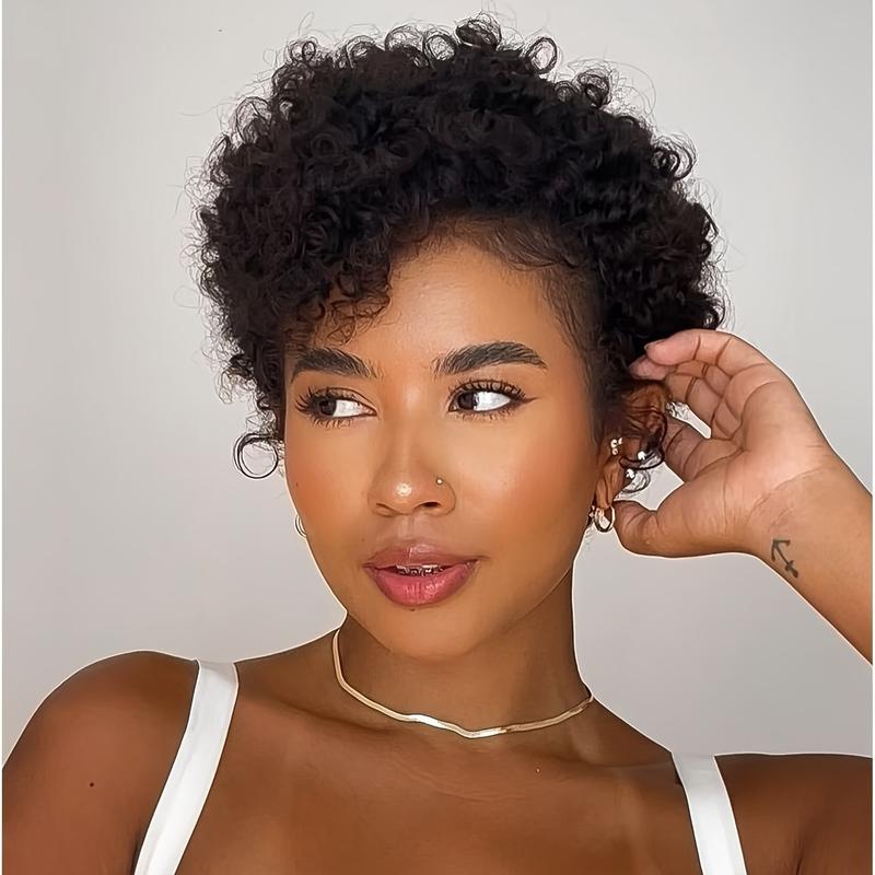 New Wholesale Hot Pixie Curly Human Hair Wig 13*1 Short Bob Wig with Curly Waves in Natural Color, 6 Inch Length, 150% Density. This Pixie Cut Wig Is Designed for Black Women And Features a Lace Front.