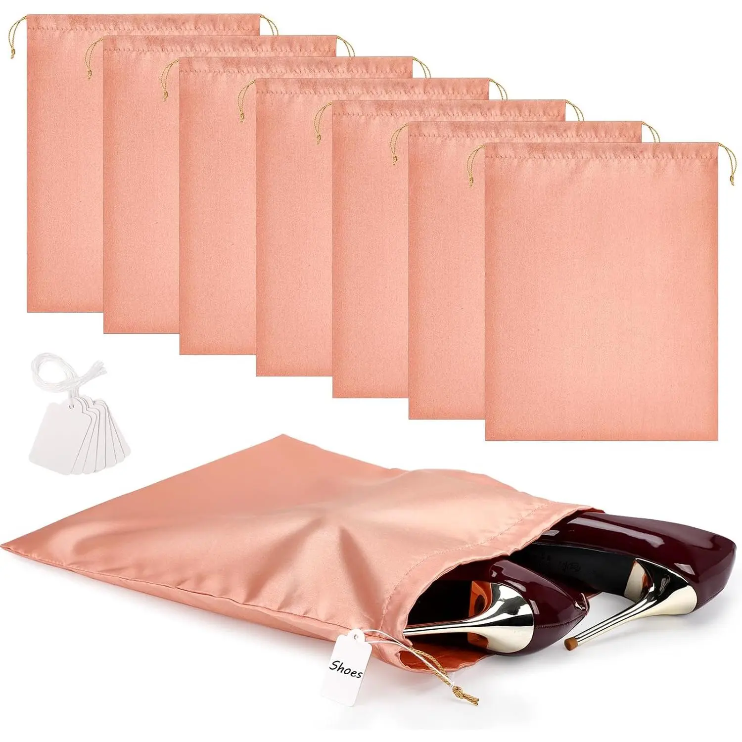 7 Pack of 11.8x15.7in  Orange Dust Bags for Shoes, Satin Purse Storage Bags, Pouches Covers for Travel, Dust Cover Bag for Handbag, Closet Organizer Protectors, Silk Cloth Bag with Drawstring