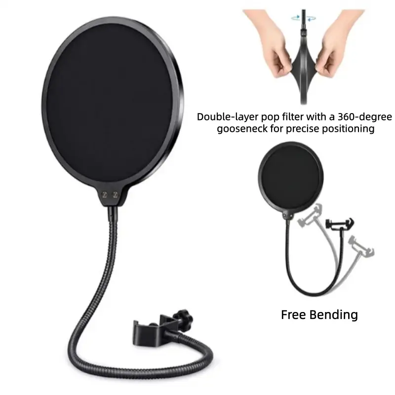 Protective Anti-Spray Cover for Recording Microphone, Pop Filter Double Layer, Studio Sound Filter, Broadcast Recording Accessories