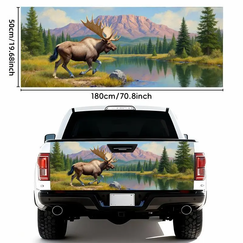 1 Large Elk Pattern with Huge Antlers, Lake View Car Sticker| Waterproof Self-Adhesive, Weather Resistant, Suitable for Most Cars, Vinyl Material, Semi-Matte