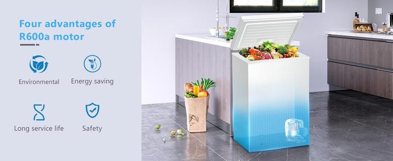 Kismile Chest Freezer 2.8 Cu.ft with 2 Removable Baskets Adjustable Temperature Energy Saving Compact Top Open Door Freezer White