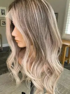13x4 Lace Front Wig, Soft Human Hair Glitter Blonde, 14 Inch Big Curl, 150 Density, Pre-Trimmed Fetus Hair, Daily Wear for Women