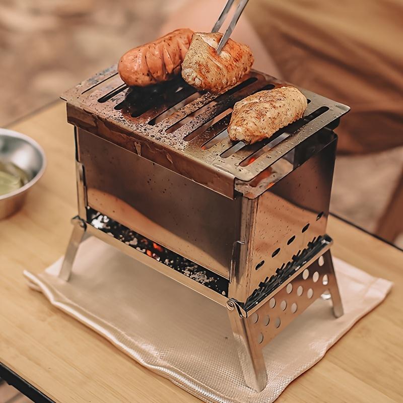 Outdoor Stainless Steel Card Grill, Camping Mini Detachable Portable Wood Stove, Picnic Charcoal Card Stove