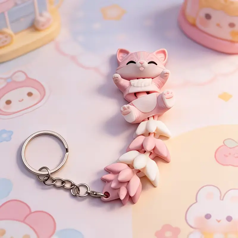 Cute Cat Keychain, Attractive Accessory for Handbags, Backpacks, Wallets, Full Joint Mobile Pendant, Perfect Gift Idea