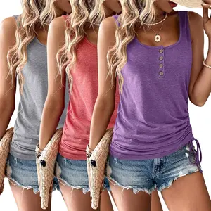 3 Pack Women Tank Tops U Neck Summer Casual Sleeveless Loose Button Henley Shirts