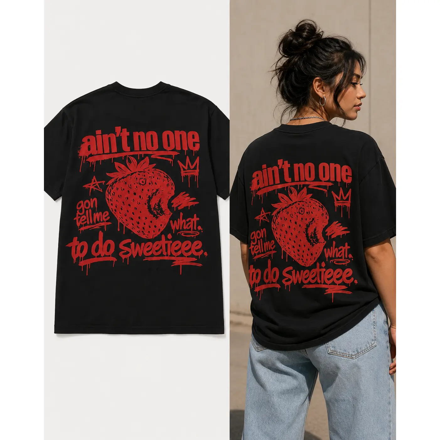 Men's Short-Sleeve T-Shirt, Menswear Top with "Ain't No One Gon Tell Me What to Do Sweetieee" Graphic Print funny meme cotton tee jesus tshirt streetwear f skull humorous men humor gym apparel Vintage Halloween Movie tour