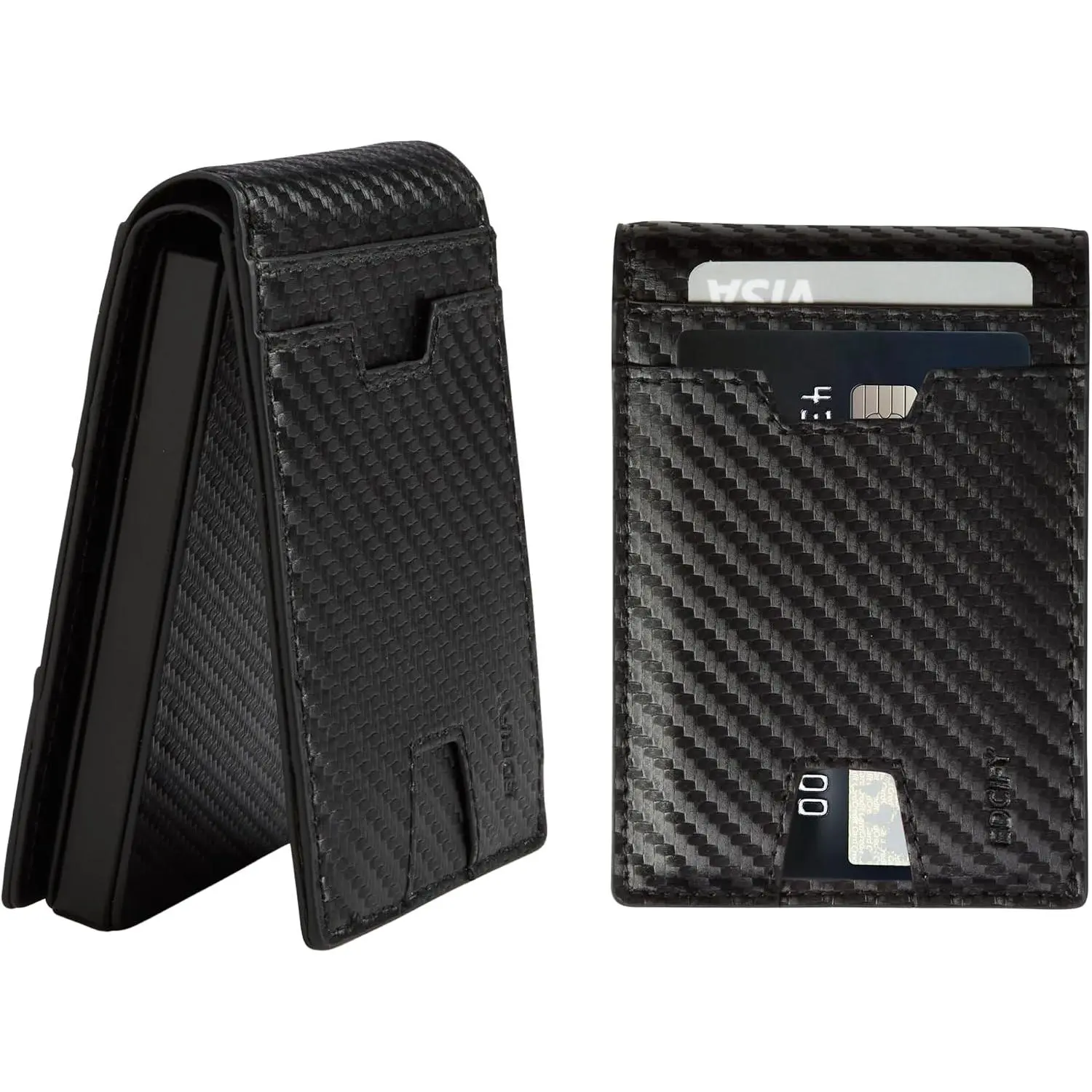 Wallet – Carbon Fiber-Style RFID Blocking Slim Bifold Wallet for Men with Pop-Up Cards, ID Window &  Pocket – Minimalist Front Pocket Design for up to 12 Cards