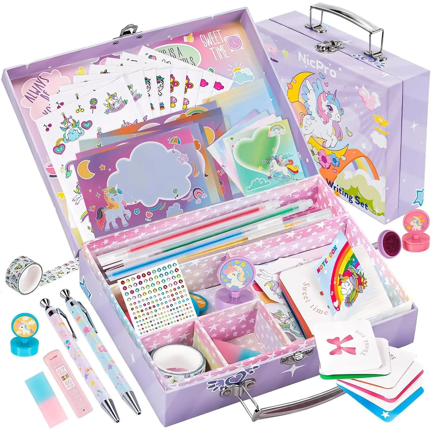 62PCS Unicorn Stationary Set For Girls,Unicorn Kid Toys for Aged 6-10 Years Old, Cute Stationery Supplies Letter Writing Kit Gift for 5,6,7,8,9,10 - Little Girls Ideal Christmas Birthday GiftsGift.