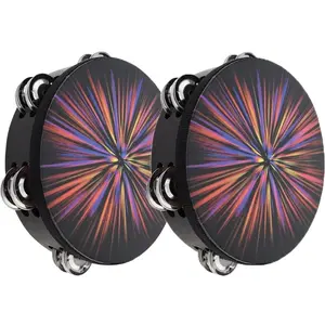 8 Inch Double Row Tambourine, 5 Counts/set Colorful Handheld Tambourine, Musical Instrument for Home Party, Musical Instrument for Teenager & Adults