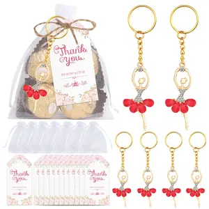 Dance Keychain Recital Gifts for Women with Greeting Card and Organza Bag Sparkle Pink Ballet Keychain Charms Ballerina Gift for World Dance Day Team School Ballet Competition Lover