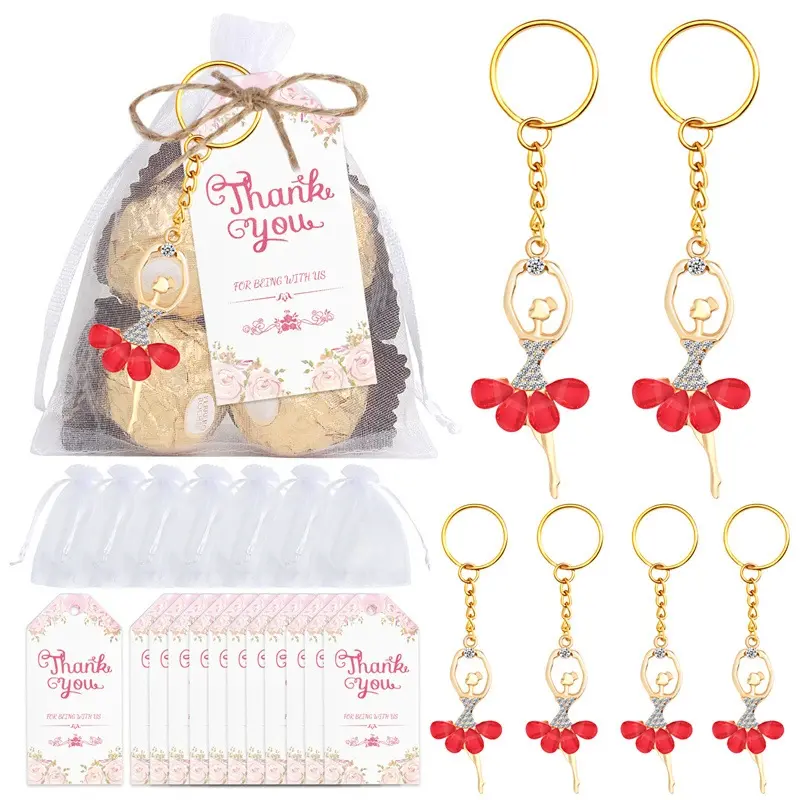 Dance Keychain Recital Gifts for Women with Greeting Card and Organza Bag Sparkle Pink Ballet Keychain Charms Ballerina Gift for World Dance Day Team School Ballet Competition Lover