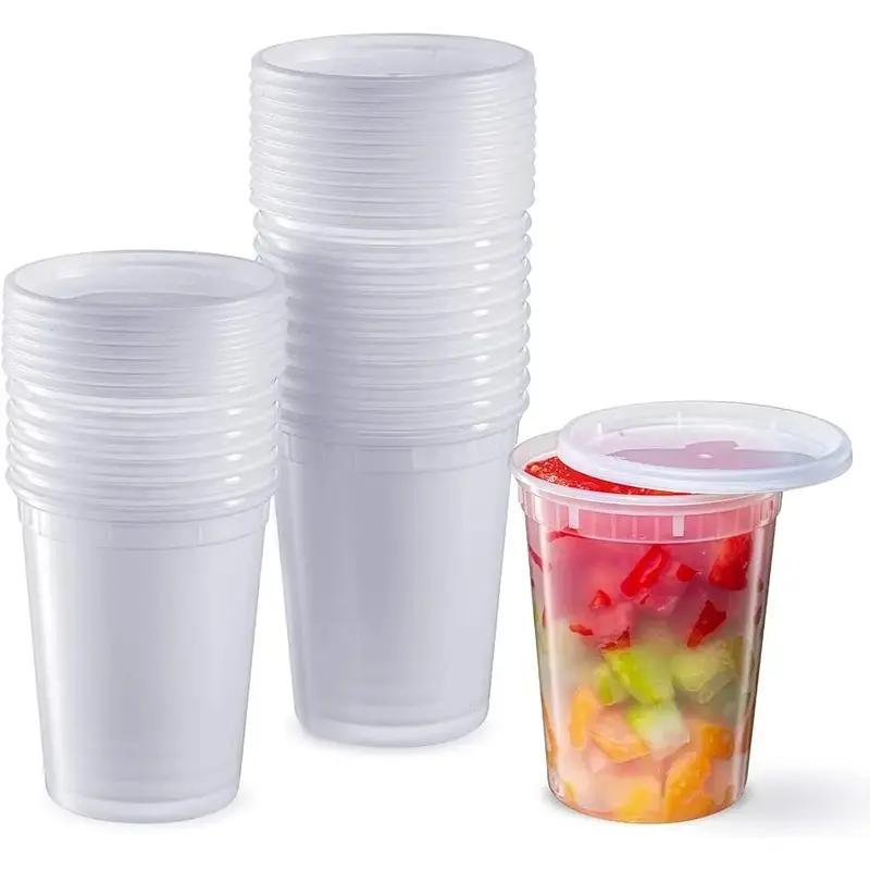 32 oz (approximately 907.2 g) plastic cooked food storage container with sealed lid [24 sets]